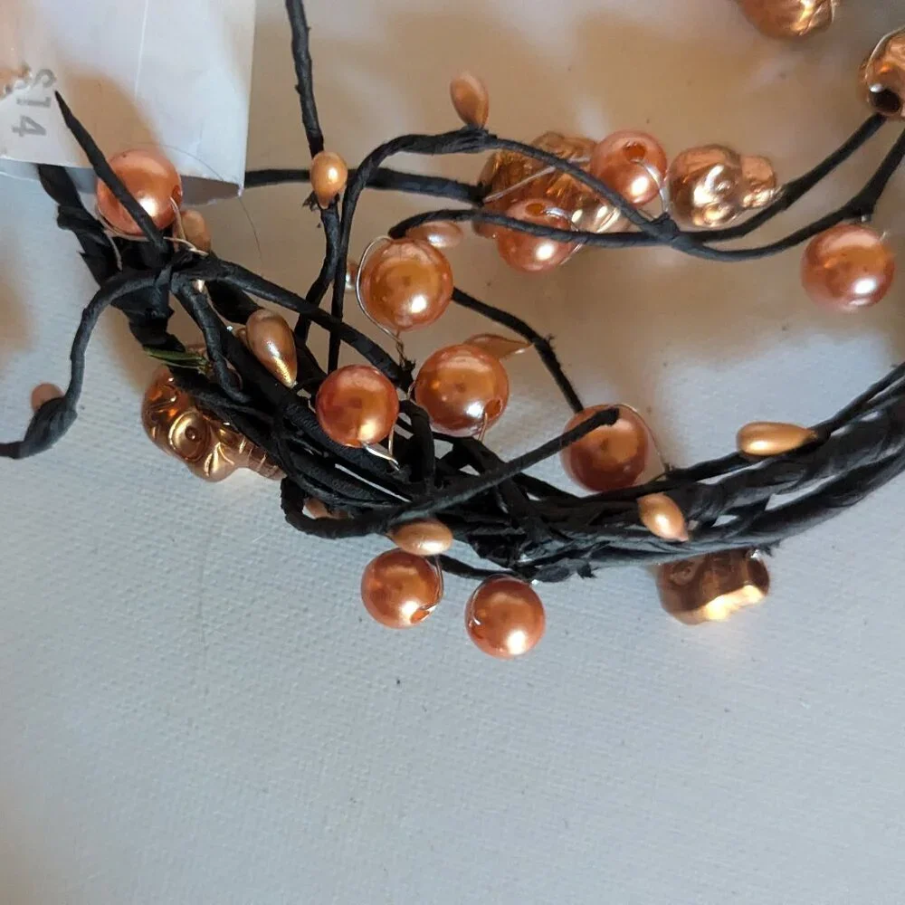 NWT Goth Skulls Pearls Orange Halloween Decoration Floral Garland Ashland Decor